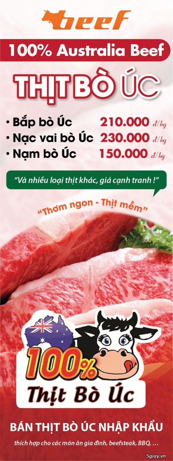 Chuyên cung cấp thịt bò Úc - 100% bò nhập khẩu nguyên con - giá từ 210k/kg