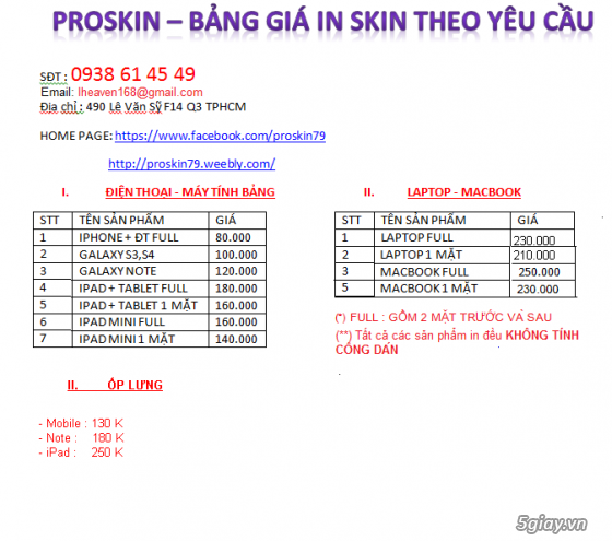 ProSkin  In skin điện thoại, tables, laptop theo YÊU CẦU chỉ với 80K