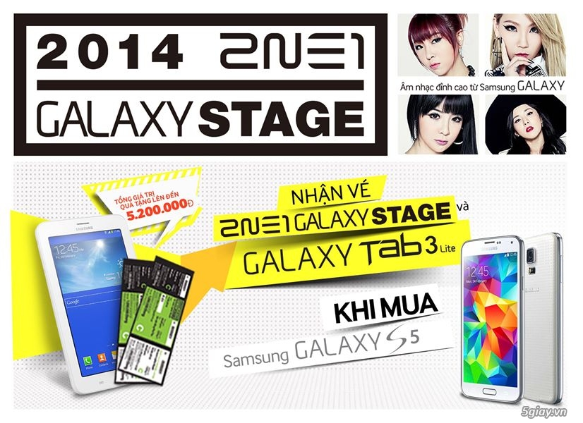 Nhận vé 2NE1 Galaxy Stage và Galaxy Tab 3 Lite khi mua Samsung Galaxy S5
