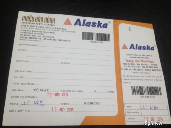 Tủ mát Alaska LC-1416 bh 15-8-2015