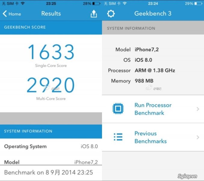 Chi tiết cấu hình iPhone 6 CPU lõi kép 1.4GHz, RAM 1GB - 34714