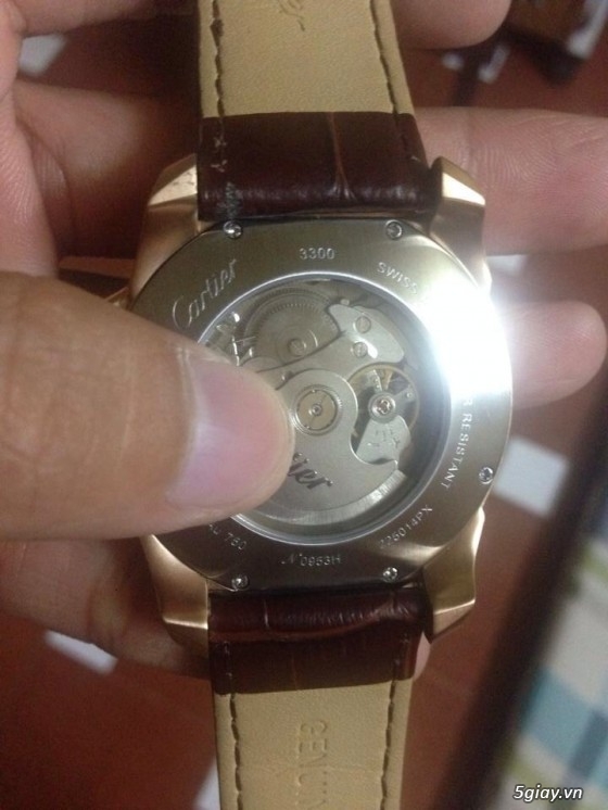Dồng hồ : CARTIER fake1 dây da dành cho nam auto mạ vàng - 3