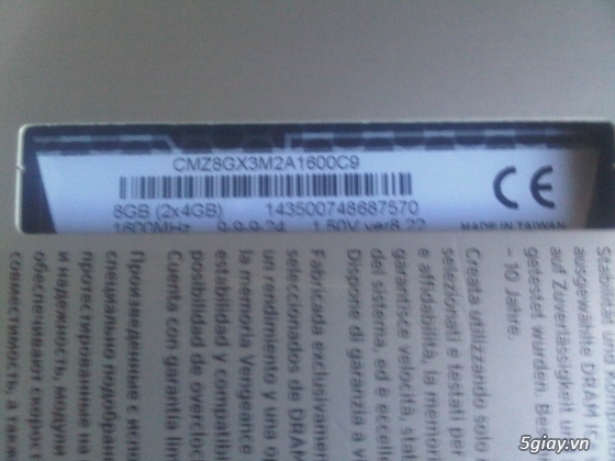 Bán Corsair 8GB(2x4GB) DDR3 Vengeance Memory Kit! BRANDNEW!