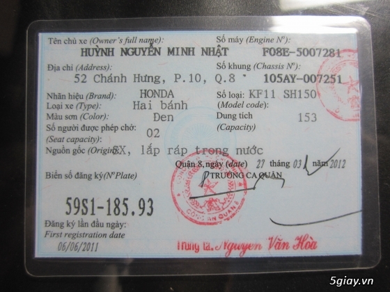 Cần bán xe SH 150 Việt Nam mẫu xe ý Đ/K 06/2011 (có hình thật)