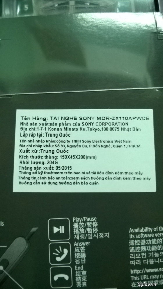 Tai nghe HEADPHONE chính hãng SONY!!!!!! - 1