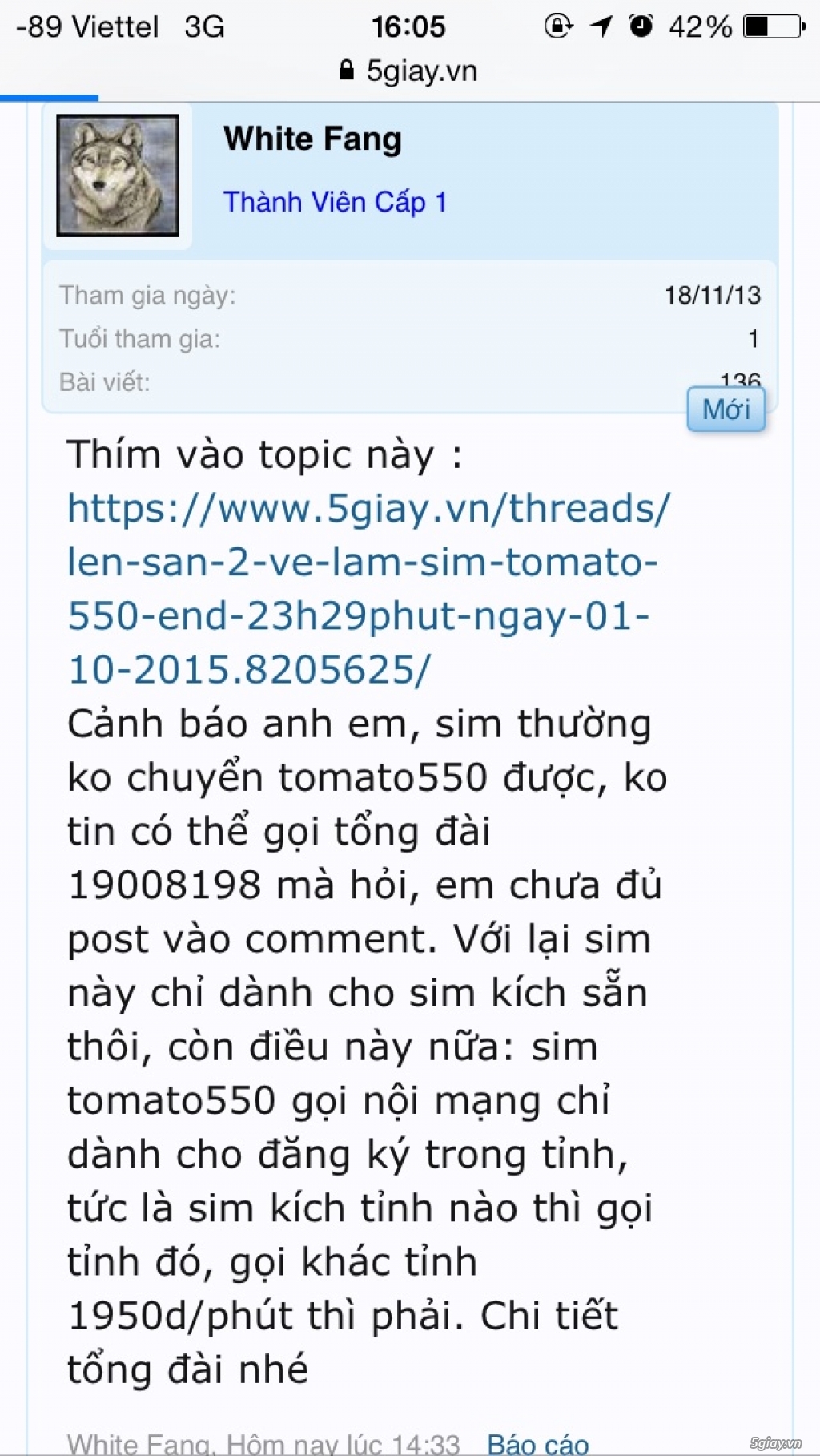 [ĐÔN GIÁ]Lên sàn 2 vé làm sim tomato 550 end 23h29phut ngày 01-10-2015