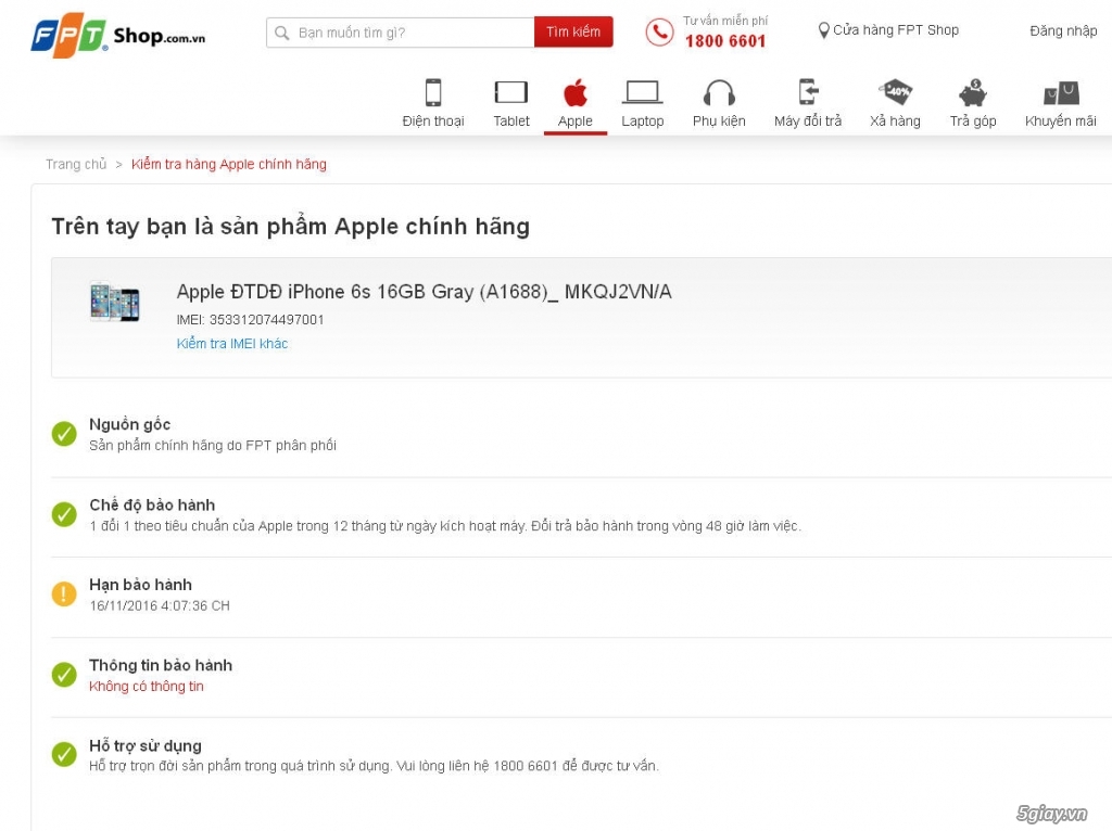 IPhone 6S 16Gb Gray chính hãng FPT Shop mới mua 2 tuần như mới - 7