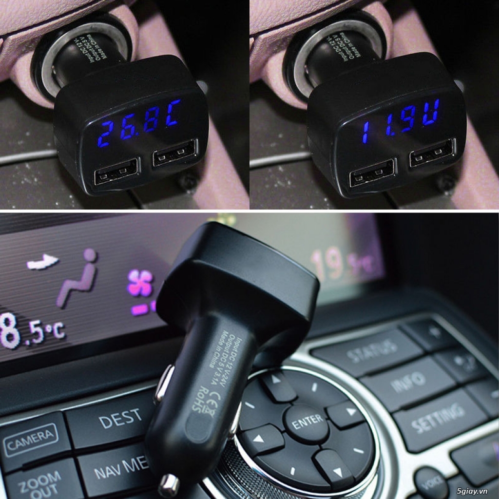 Sạc điện thoại trên ô tô hiển thị điện áp acquy, nhiệt độ trong xe và dòng sạc thiết bị. - 8