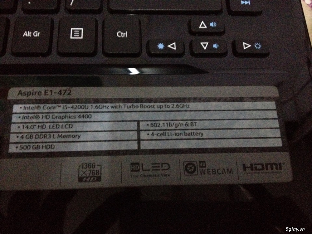 Laptop Acer Aspire E1-472 Core i5-14 HD LED LCD -4GB DDR3L-500GB HDD - 4