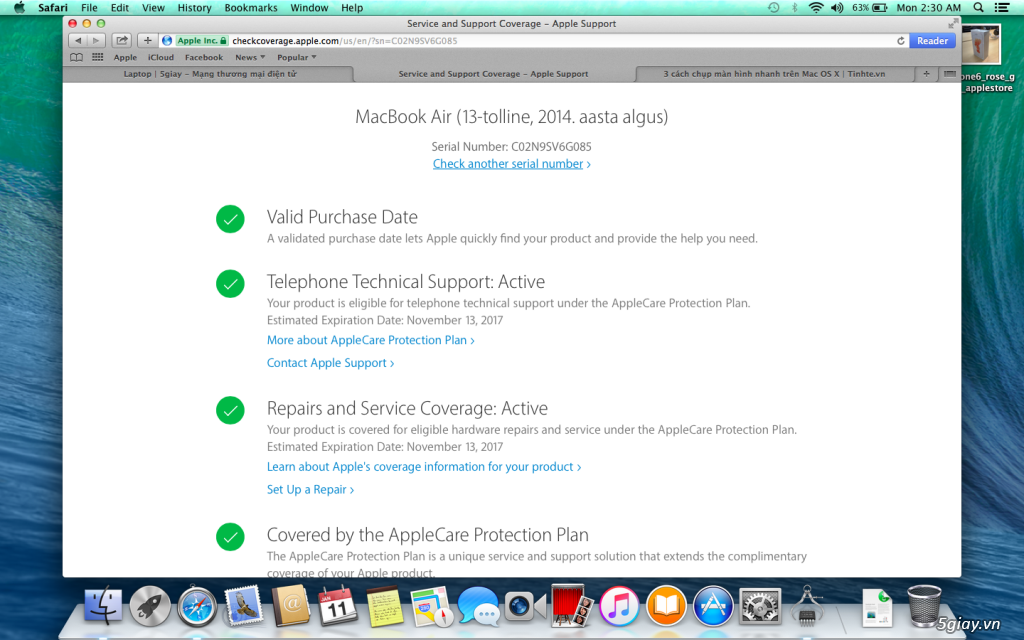 Macbook Air 13'' Apple Care 11/2017 99,99%