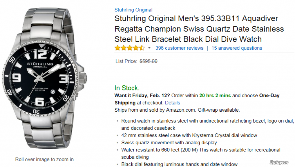 Đồng hồ Stuhrling Original Men's 395.33B11 Aquadiver Regatta Champion Swiss Quartz - 1