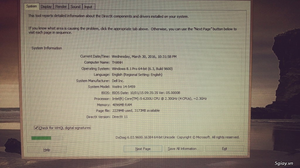 Laptop DELL vostro 5459 core i5 6200U Ram 4gb hdd 500gb mới mua 1 tháng !! - 8