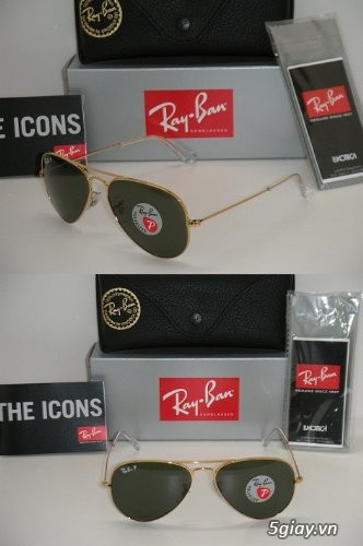 RAY BAN AVIATOR 3025 GOLD FRAME NATURAL GREEN POLARIZED RB 3025 00158 55mm SMALL - 1