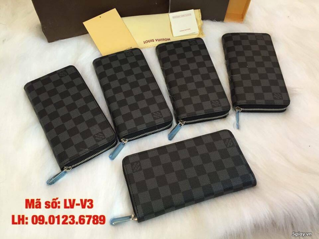 Ví LV dây kéo caro xanh đen hàng super