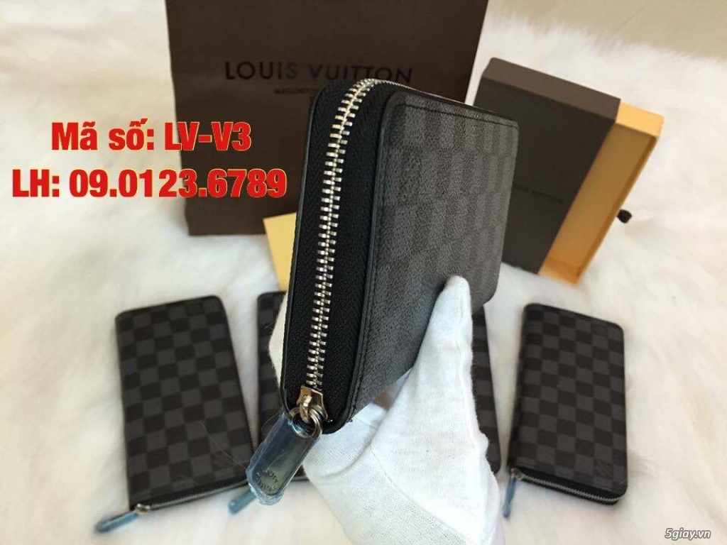 Ví LV dây kéo caro xanh đen hàng super - 1