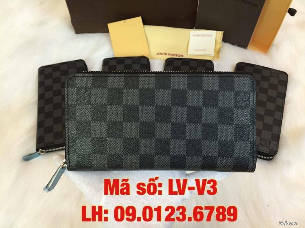 Ví LV dây kéo caro xanh đen hàng super - 2