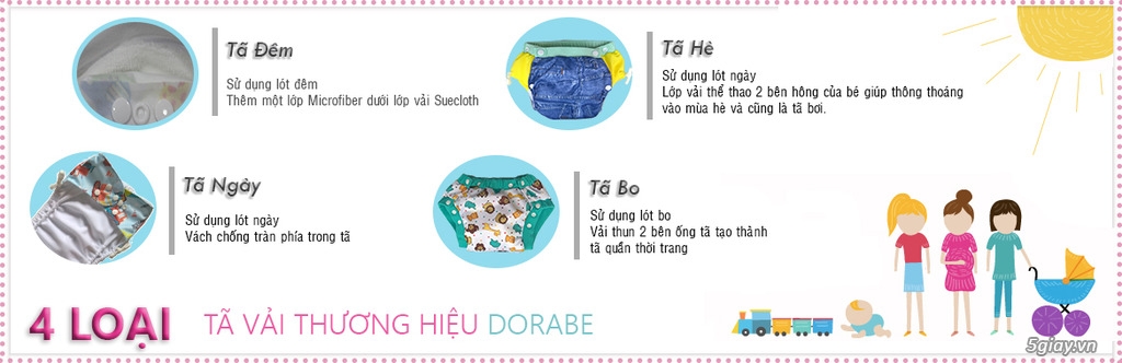Combo 5 Tã (bỉm) vải hiện đại Dorabe, chống hăm cho bé size M(3-16kg) - Mua 5 tặng 1 - 7