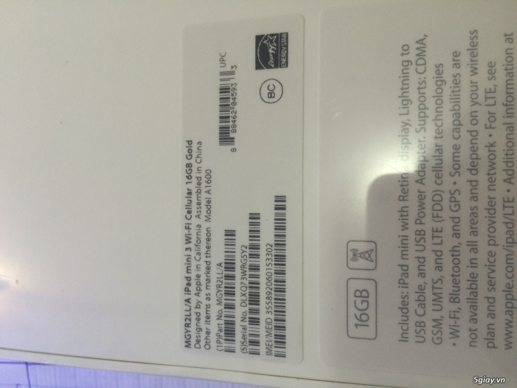 iPad Mini 3 Wifi 4G Gold Fullbox chưa active