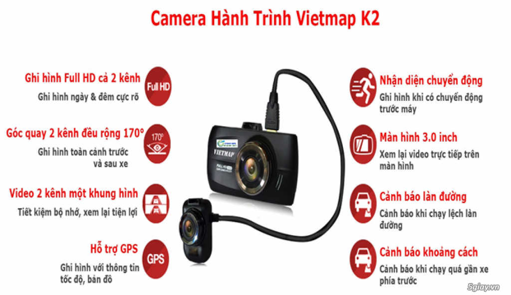 Camera K12, 2 mắt trước sau hình ảnh Full HD, cảnh báo làn đường, cảnh báo vận tốc bắt GPS cực nhanh - 1