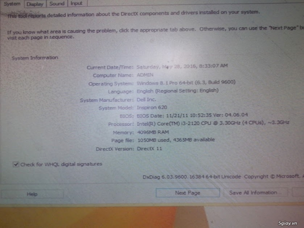 Máy tính Desktop Dell Inspiron 620 (Intel Core i3-2120,RAM 4GB,HDD 160GB) - 3