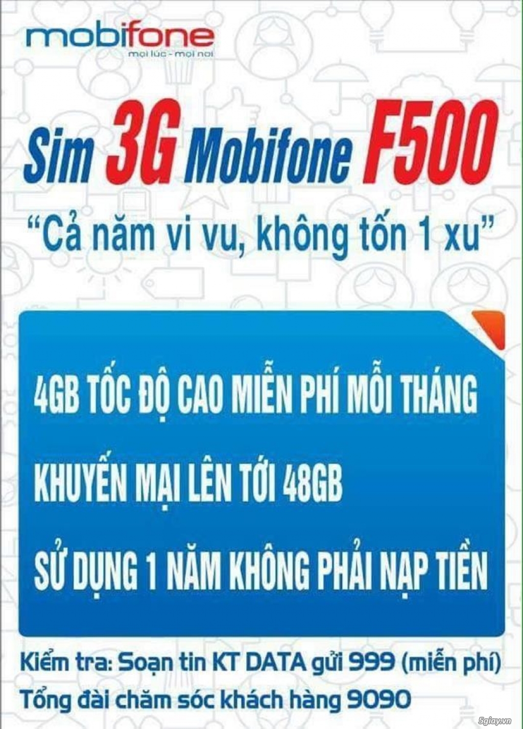 SIM 3G MOBIFONE xài 1 năm miễn phí :180k - 3G mobi có sẵn 19gb - 3G vina có sẵn 27GB - 1
