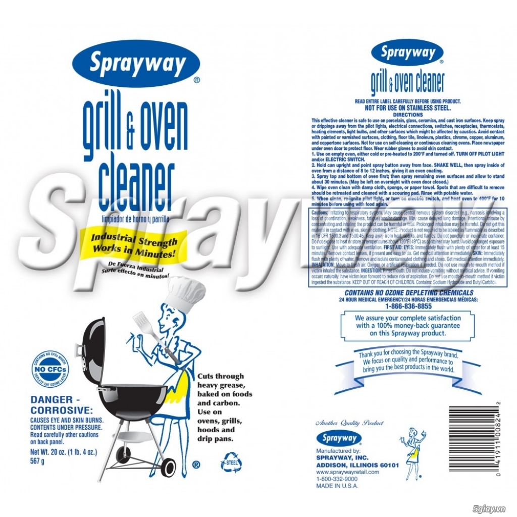 Chai Xịt Tẩy Rửa Nhà Bếp Sprayway Grill & Oven Cleaner 5giay