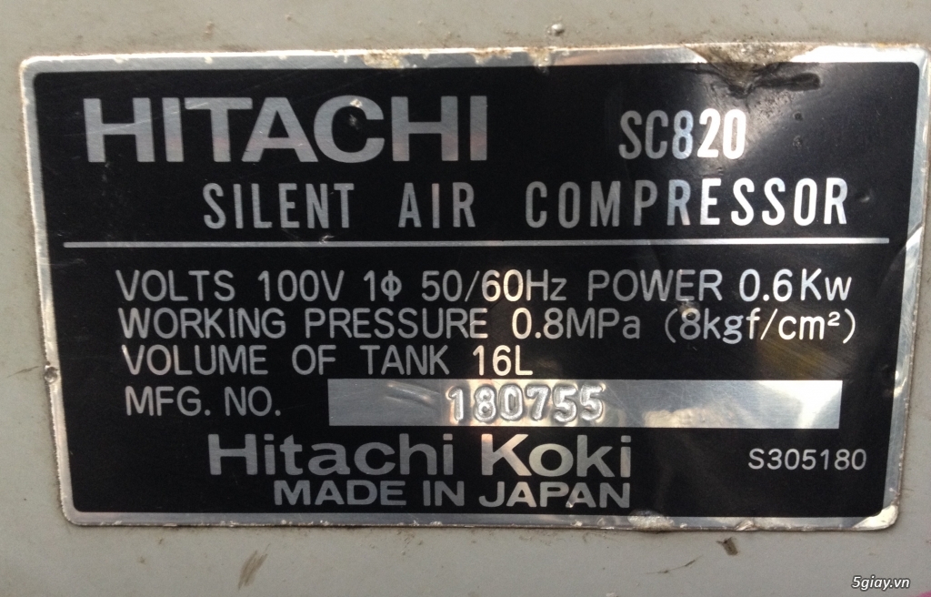 Máy nén khí lốc dầu HITACHI Silent Air Compressor SC820 0,6Kw