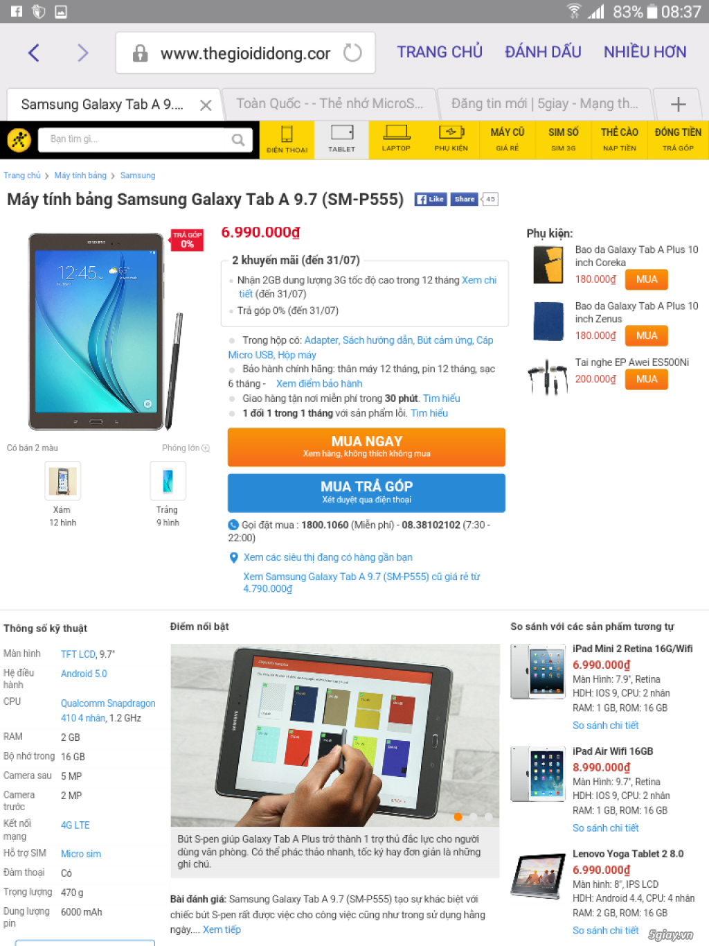 Samsung galaxy Tab A 9.7 TGDD 100%