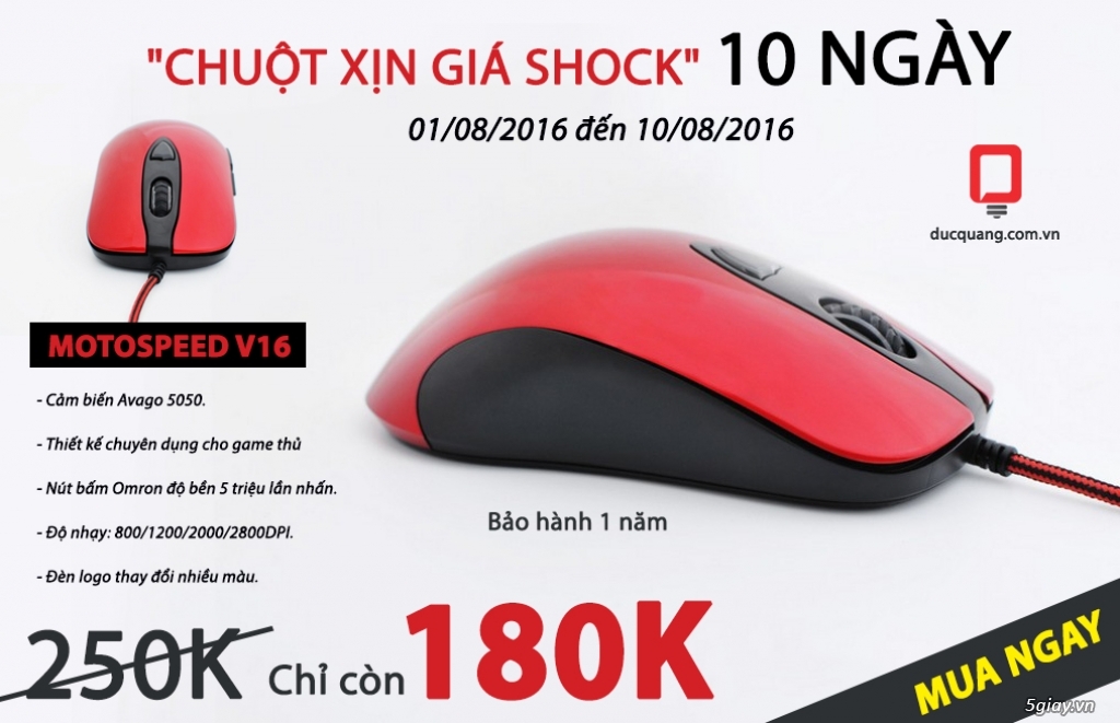 Giá shock chỉ trong 10 ngày. Chuột MOTOSPEED V16 RED 180k