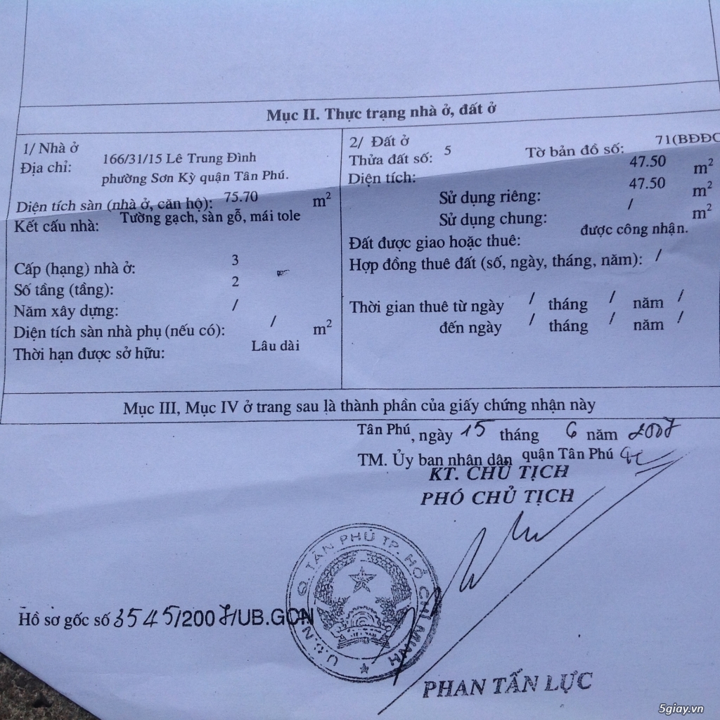 Nhà chính chủ cần bán 47.5m2 1t750 (TL) P.Sơn kỳ , Tân Phú