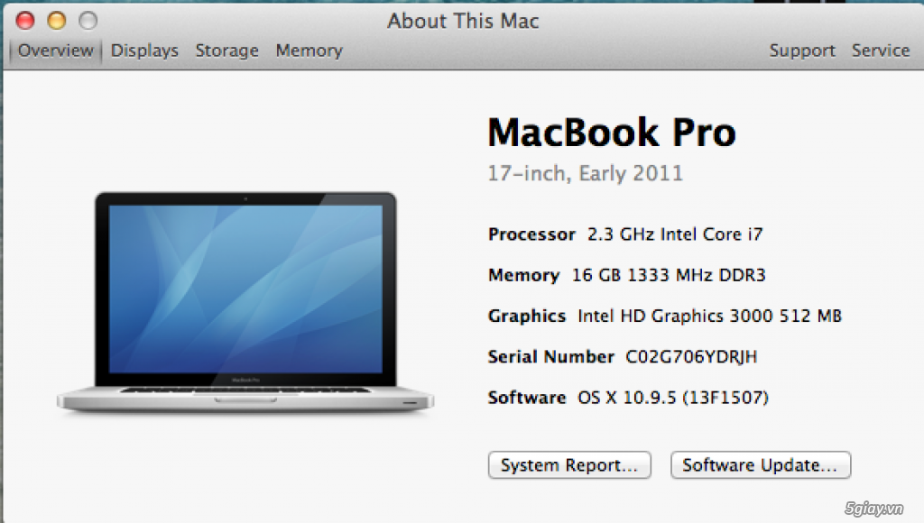 Macbook Pro 17 Inch. Khủng long đời cuối, ram 16g - 3