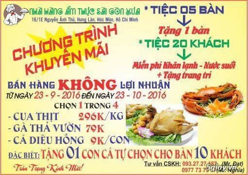 Nhà hàng Sài Gòn Xưa Hóc Môn cần tuyển giám sát, tổ trưởng, phục vụ nam nữ