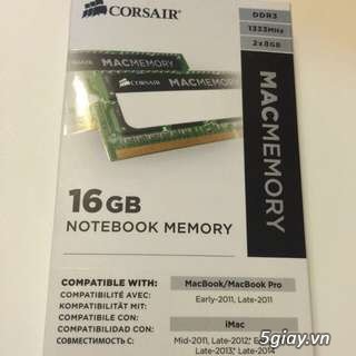 Bán 2x8 GB Corsair DDR3 1333MHz - Mac chứng thực