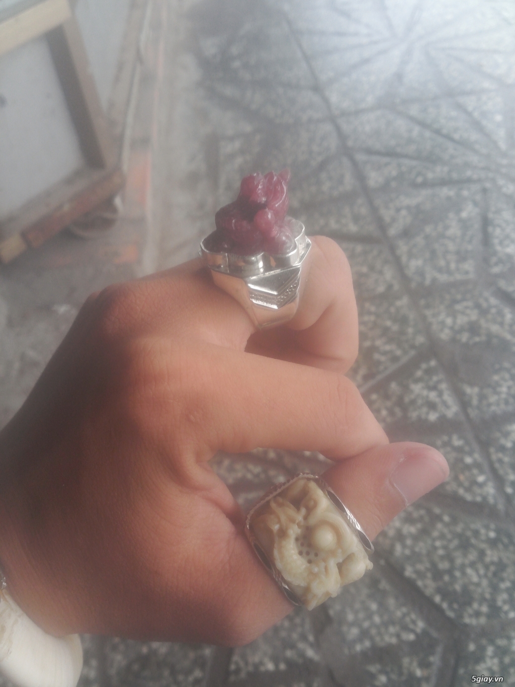 Nhẫn bạc đá ruby cóc 3 chân - 3