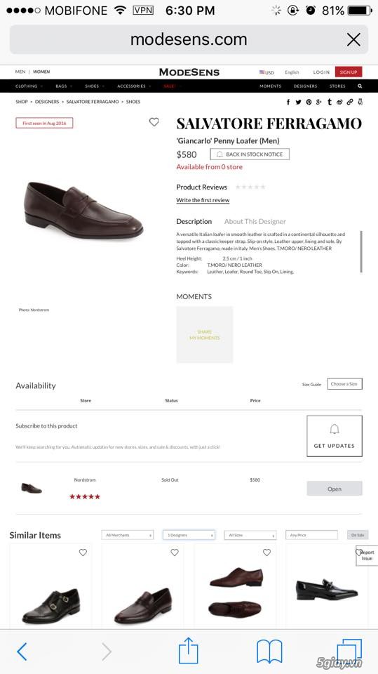 Cần bán lại 01 đôi giày Salvatore Ferragamo size7(size 39) xách tay US