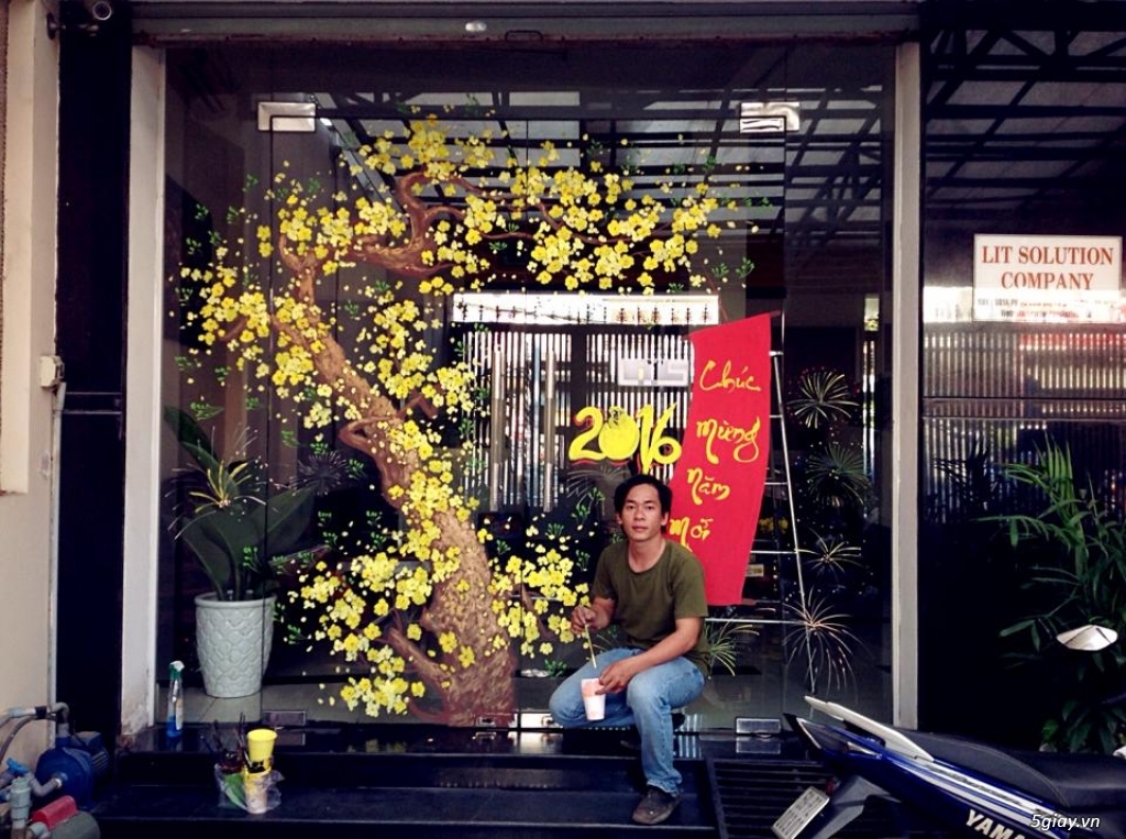 TÂM THỊNH VƯỢNG: Vẽ mai đào,Vẽ tranh Tết trên kính,Trang trí Tết 2017 - 2