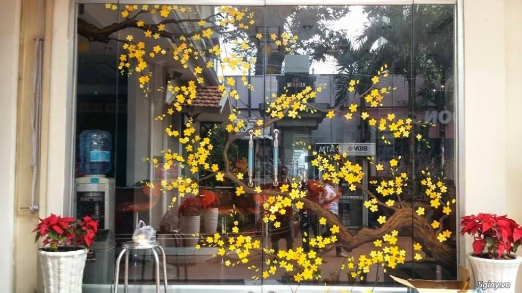 TÂM THỊNH VƯỢNG: Vẽ mai đào,Vẽ tranh Tết trên kính,Trang trí Tết 2017 - 6
