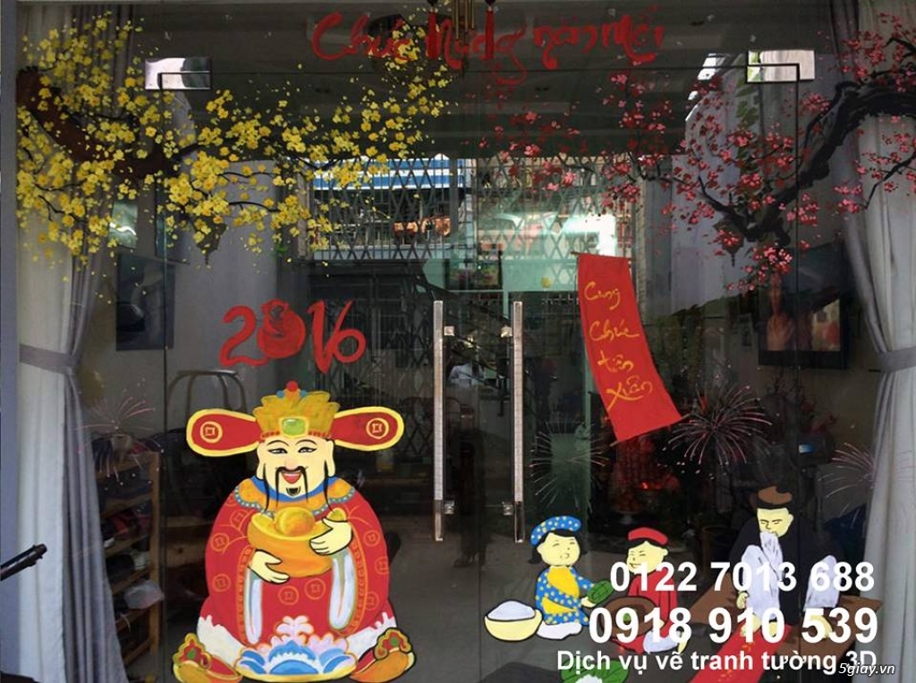 TÂM THỊNH VƯỢNG: Vẽ mai đào,Vẽ tranh Tết trên kính,Trang trí Tết 2017 - 1