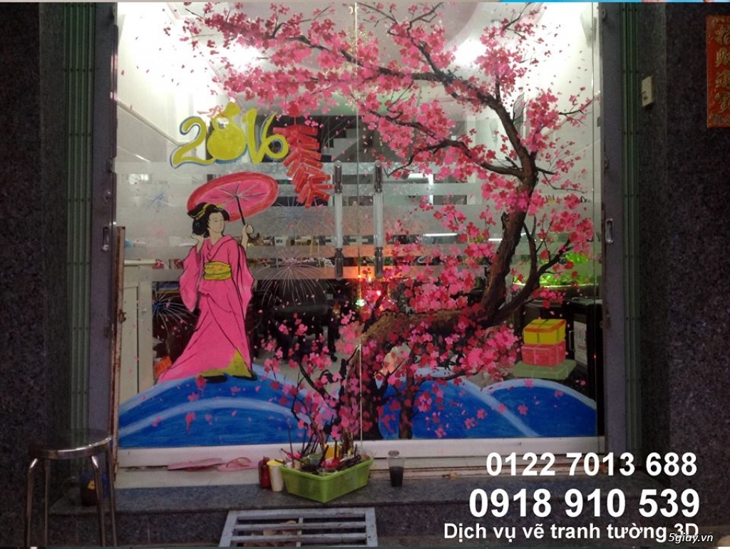 TÂM THỊNH VƯỢNG: Vẽ mai đào,Vẽ tranh Tết trên kính,Trang trí Tết 2017 - 8