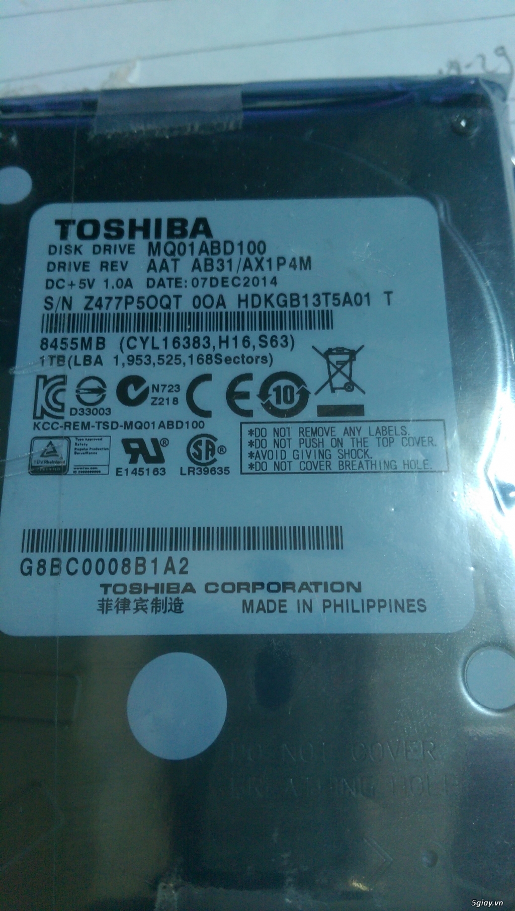 Còn 1 ổ cứng 1TB hàng chính hãng Toshiba bán giá 1 triệu chẵn