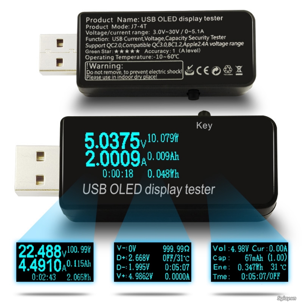 Bộ USB test đo dòng sạc điện thoại, kiểm tra pin sạc dự phòng, cục sạc - 9