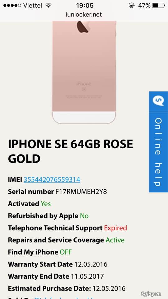 Bán iPhone SE Rose Gold 64Gb bản quốc tế