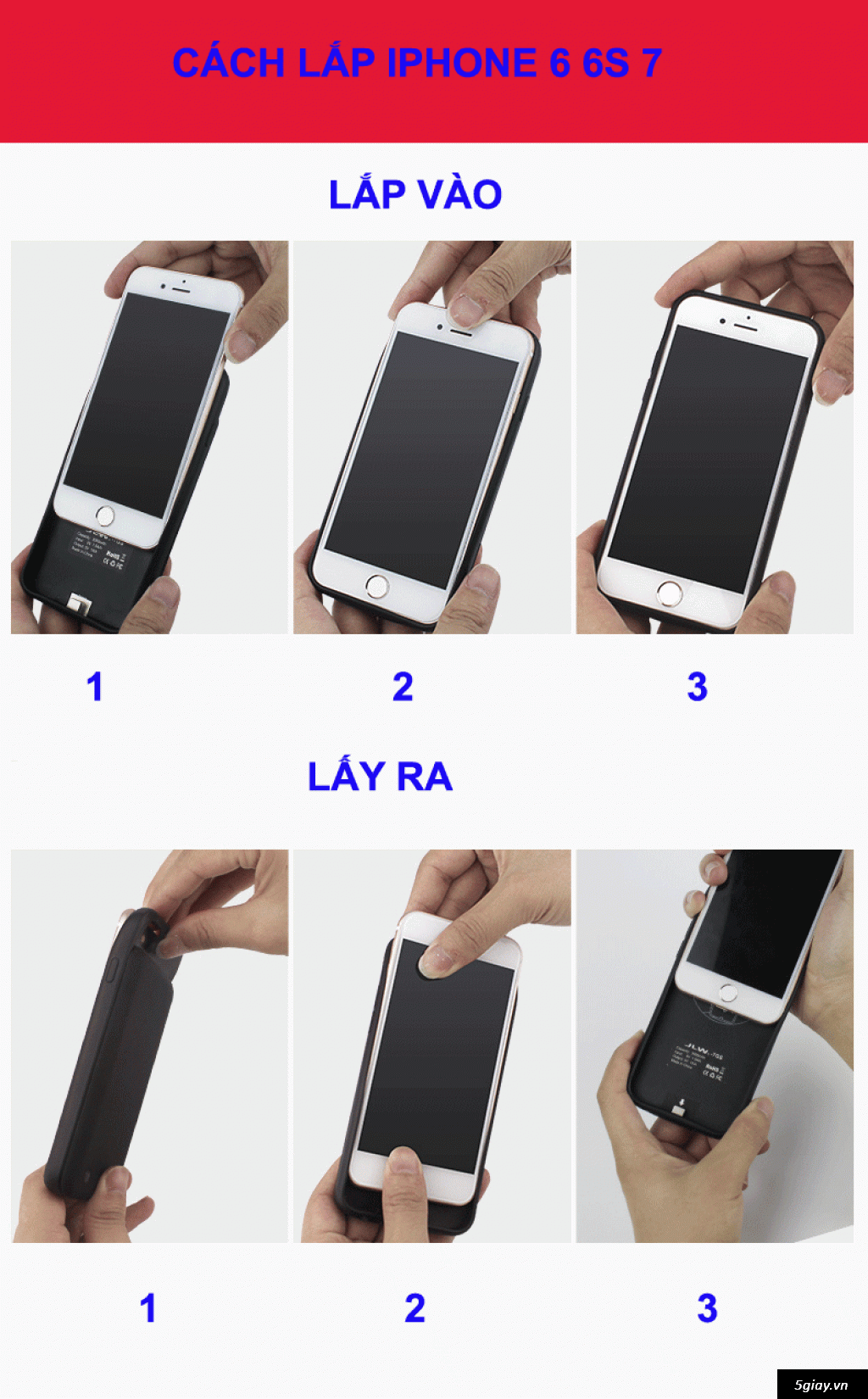 Ốp Lưng kiêm pin sạc dự phòng Iphone 4 5 6 7, Samsung chính hãng JLW - 18