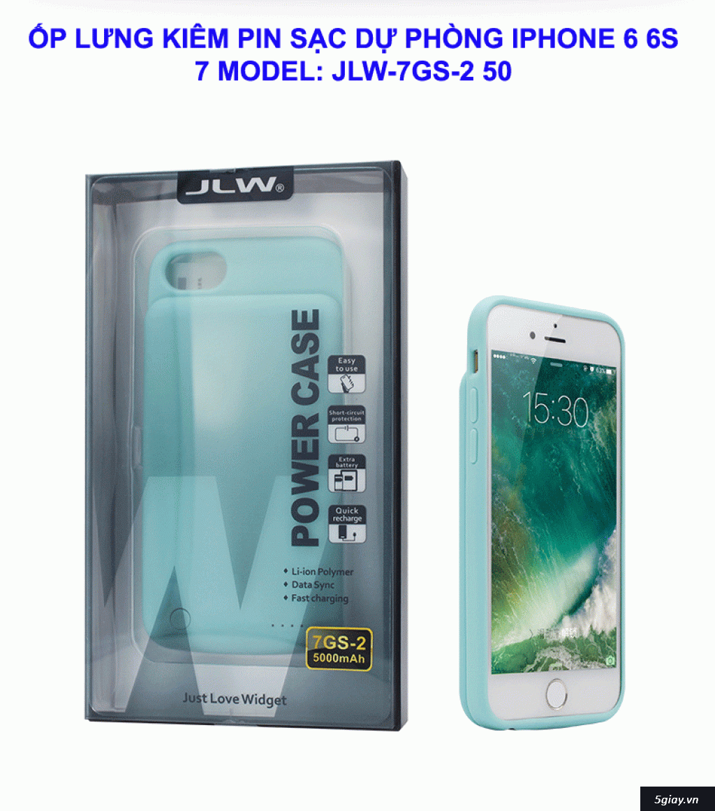 Ốp Lưng kiêm pin sạc dự phòng Iphone 4 5 6 7, Samsung chính hãng JLW - 20