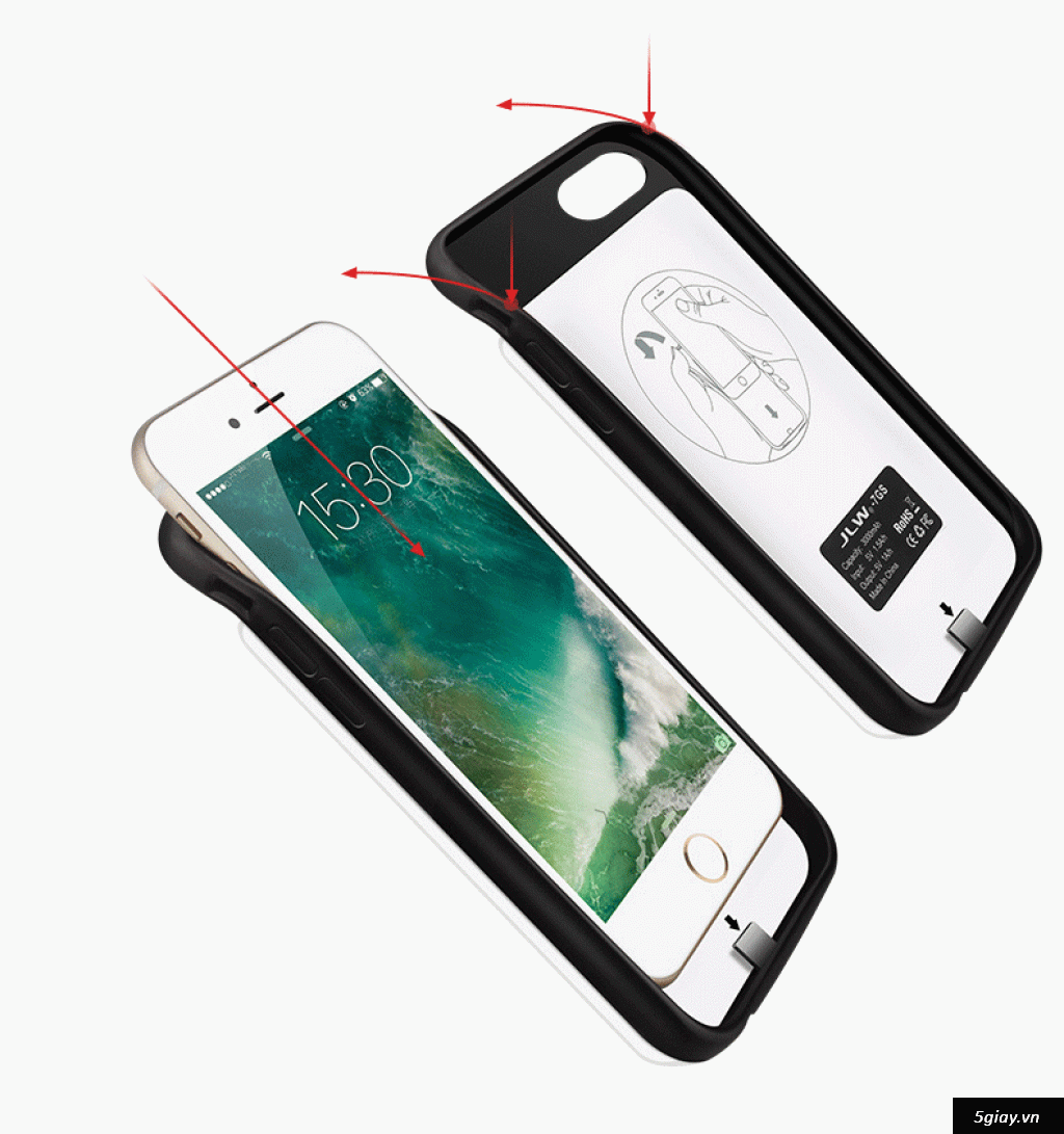Ốp Lưng kiêm pin sạc dự phòng Iphone 4 5 6 7, Samsung chính hãng JLW - 19