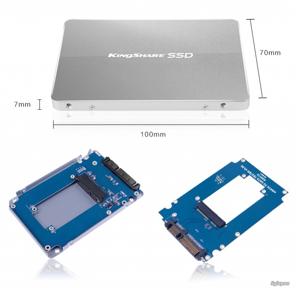 Adapter chuyển mSata/ M.2 NGFF SSD to 7mm 2.5 inch Sata III Kingshare - 6