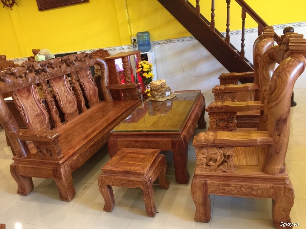 Bộ bàn ghế chạm Cá Chép gỗ hương tay 12- BBG18 - 5
