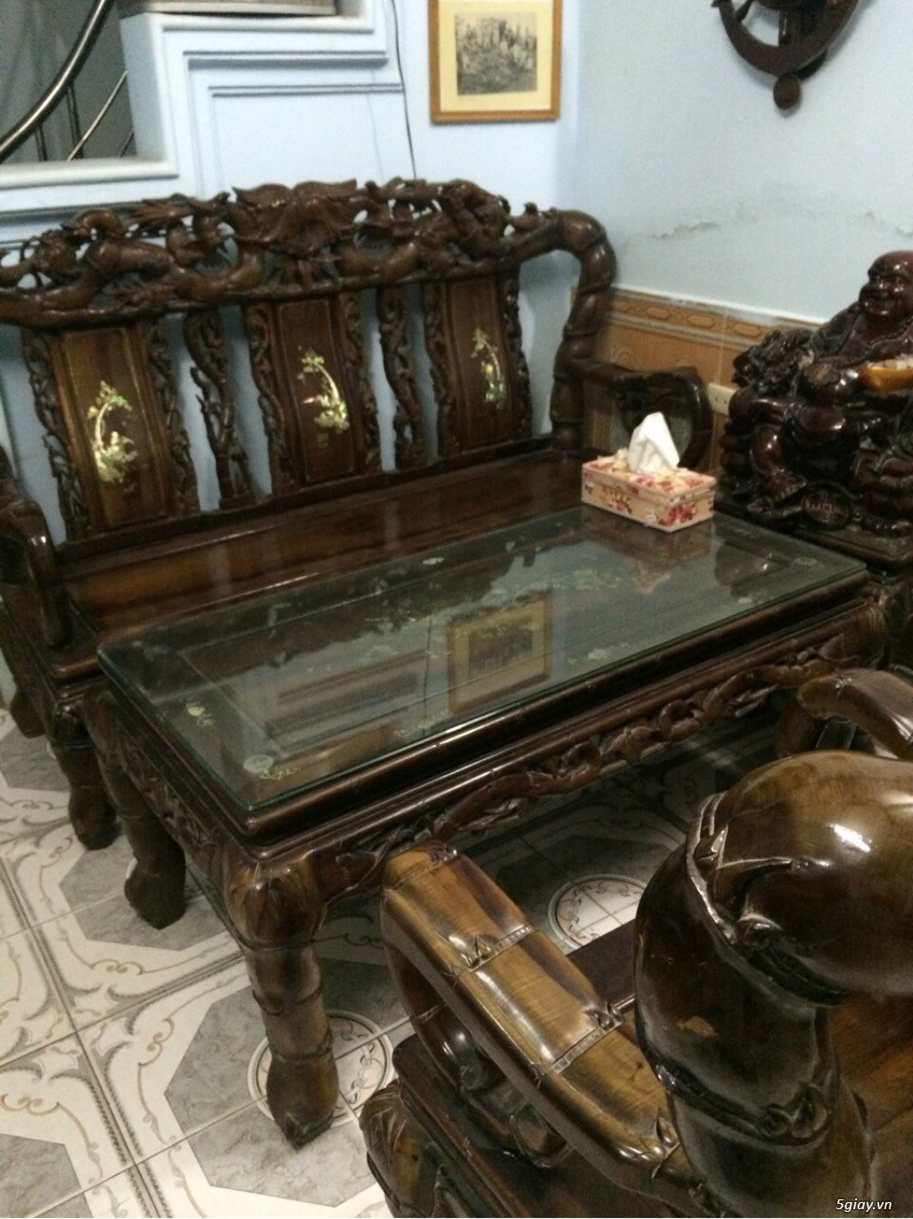 Bộ bàn ghế trúc tay 12 ( Gỗ Mun ) - 4