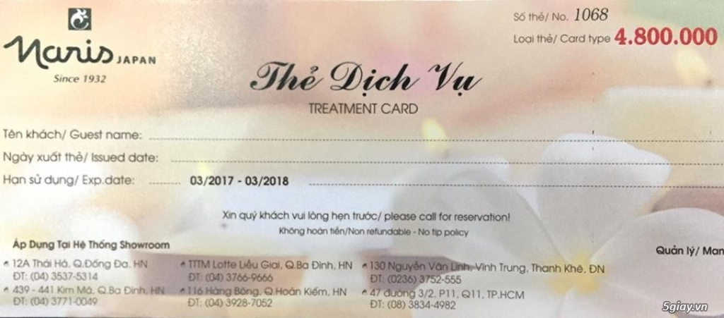 Nhượng rẻ phiếu massage spa dưỡng da dành cho nữ sp Naris Japan!