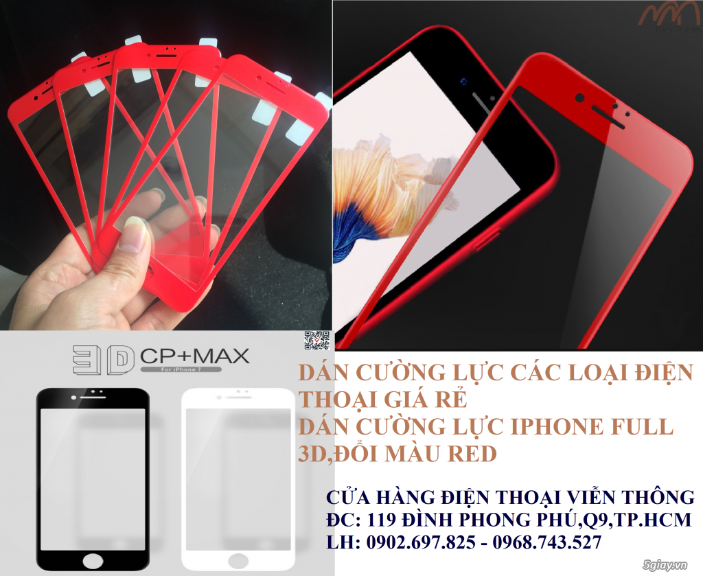 dán cường lực iphone full màu red,full 3d,... giá rẻ q9,thủ đức